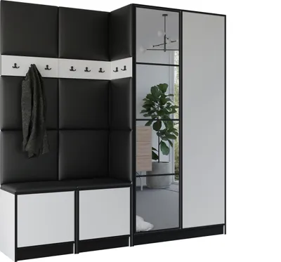 Produktbild von KIER FURNITURE Kleiderschrank EDEN, Schlafzimmer Schrank, Garderobeschrank, Flurschrank Weiß & Schwarz 212,8x205x39 cm