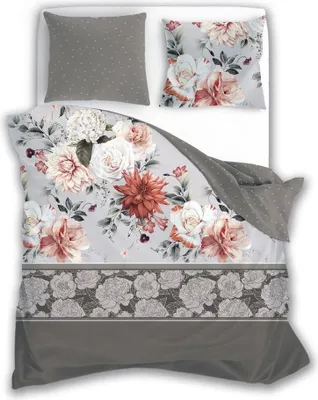 Obrázek produktu pro Saténové povlečení 160x200 Pure Sateen 007 béžové šedé květy Faro