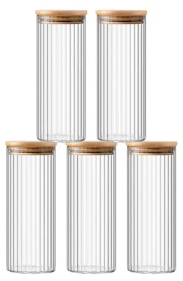 Produktbild von Set von 5 Luftdichten Glasbehältern mit Holzdeckel 800ml