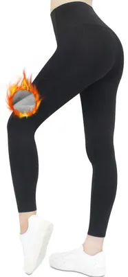 Produktbild von Thermoleggings Damen mit Fleece Gefütterte Thermo Leggings für Winter High Waist Strumpfhose Kuschelig Warm Elastisch Sport, Schwarz, Größe 2Xl/3XL