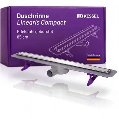 Produktbild von KESSEL Duschrinne Linearis Compact 85 cm - 45600.64M - Ultraflache Bad-Entwässerung (80mm), inkl. Dichtmanschette & Wendesteg aus Edelstahl