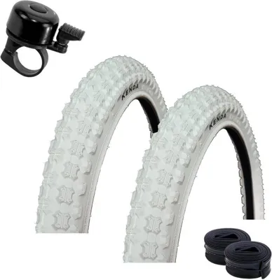 Produktbild von 2 x Kenda 20" BMX K-50 Fahrradreifen in Weiß 57-406 (20 x 2,125) + 2 passende DV Schläuche inkl. maxxi4you Fahrradklingel