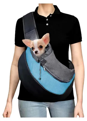 Produktbild von Tragetuch für kleine Hunde - Tragetasche aus Mesh, verstellbar, atmungsaktiv, für Haustiere bis 6 kg (Himmelblau)