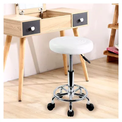 Produktbild von Höhenverstellbarer Rollhocker 49-64 cm mit Fußstütze und drehbarem Kunstleder in Weiß
