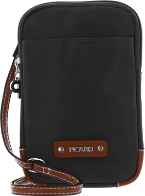 A black and brown Picard mobile phone pocket bag is shown against a white background.