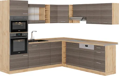 Produktbild von Eckküche Vicco R-Line Edelgrau/Goldkraft Eiche 247 x 60 cm , AP Eiche, Model 53291