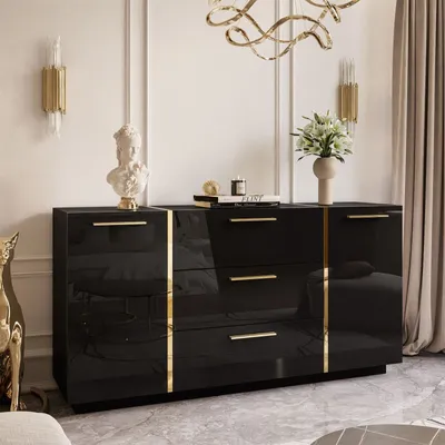 Produktbild von Kommode mit Schubladen ONYX Hochglanz 158 cm Schwarz Schwarz Hochglanz mit Griffen
