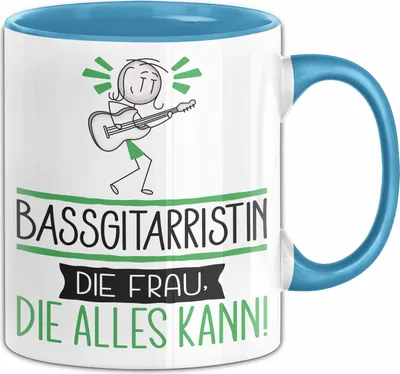 Produktbild von Bassgitarristin Geschenk Tasse Becher Die Frau Die Allen Kann Geschenkidee für eine Bassgitarristin Lustig (Blau)