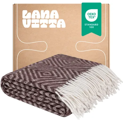 Zdjęcie produktu dla Koc Półwełniany Romb Narzuta na łóżko Pled Ciemnobrązowy 140x200 cm