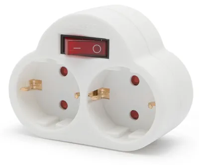 Produktbild von 2-fach Wandsteckdose mit Schalter und Erdung - Wandverteiler mit 2 Steckdosen - Geerdet, kindersicher und kompakt - Weißer Steckeradapter für Zuhause und Büro - 16 A, 250 V [05684]