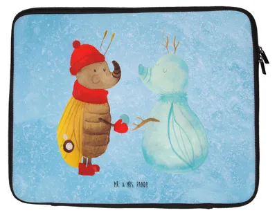 Produktbild von Mr. & Mrs. Panda Laptophülle Nachtfalter Schneemann 27 x 36 cm - Eisblau - Geschenk, Hülle Laptop, Tasche, Laptoptasche, Weihnachtsgruß, Winterzeit, Winter, Schnee