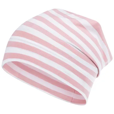 Produktbild von Mütze gestreift Übergangsmütze Beanie Junge Mädchen Stoffmütze, Gr. 50-52, Rosa-Weiß
