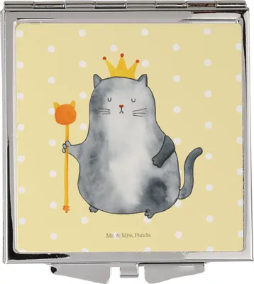 Produktbild von Mr. & Mrs. Panda Schminkspiegel Katze König - Gelb Pastell - Geschenk, Taschenspiegel, Kleiner Spiegel, Katzen, Reisespiegel, Kater, Familie, Königlich, Handspiegel, Cat