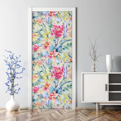 Produktbild von Dekorative Türtapete selbstklebend Klebefolie Türaufkleber Aufkleber Tropische Blumen 85 x 200 cm