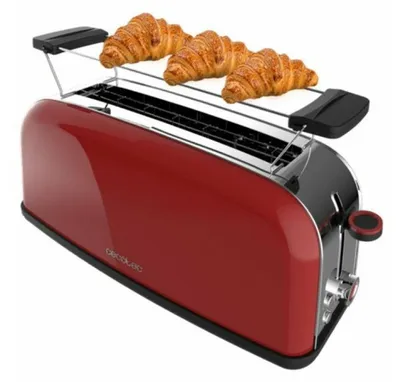 Productafbeelding van Cecotec Toastin' time 1100, voor 2 boterhammen, rood, roestvrij staal, met knoppen, hendel, draaibaar, 850 W, 220 - 240 V