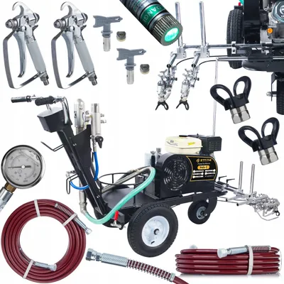 Zdjęcie produktu dla Zenthril PowerXcellence Helix C – Spalinowa malowarka drogowa | 9P | 23 MPa | 12 L/min | Dysze 0.045"/0.029" | 2 pistolety | 2 węże 15 m | Elektroniczna kontrola ciśnienia | Hydrodynamiczna