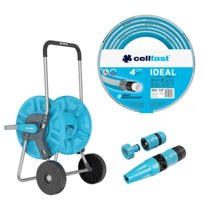 Obrázok produktu pre Cellfast Aluplus – vozík na hadice, 1/2", 60 m + Cellfast IDEAL – záhradná hadica, 1/2", 20 m + súprava s rozprašovačom Cellfast Basic, 1/2"