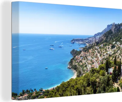 Produktbild von OneMillionCanvasses® - Leinwandbilder - 140x90 cm, Berg - Meer - Stadt, Wandbilder Kunstdruck Wanddekoration - Foto auf Leinwand - Gemälde auf Holzrahmen