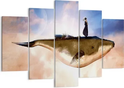 Produktbild von Bild auf Leinwand - Leinwandbild - 5 Teile - Wal Frau Himmel - 150x100cm - Wand Bild - Wanddeko - Wandbilder - Leinwanddruck - Bilder - Wanddekoration - Leinwand bilder - Wandbild - EA150x100-5040