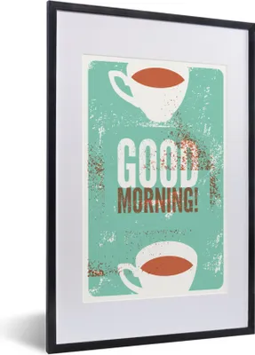 Produktbild von MuchoWow® MuchoWow® Gerahmtes Poster Kaffee - Vintage - Zitate - Sprüche - Guten Morgen! 40x60 cm - Poster mit zchwarzem Bilderrahmen - Poster in Rahmen