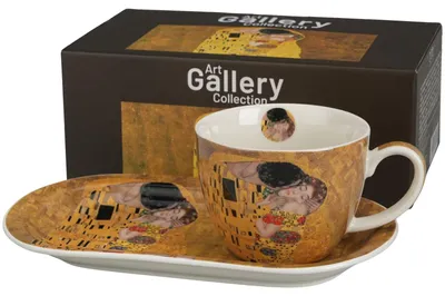Produktbild von DUO Frühstücksset Tasse mit Untertasse Porzellantasse 450 ml G. Klimt Der Kuss Kaffeetasse