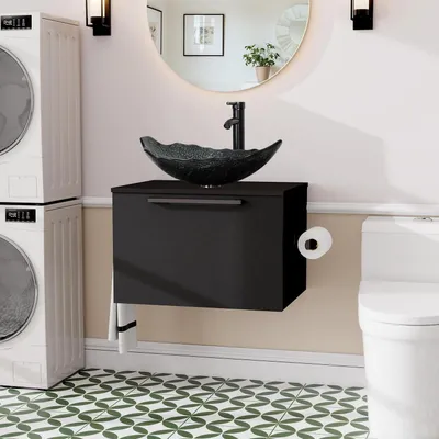 Immagine prodotto di Set di mobili da bagno: mobile lavabo con mobiletti sottolavabo, 60 cm, nero opaco, sospeso, composto da 2 pezzi