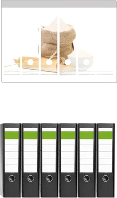 Produktbild von Wallario 6 Stück breite Ordner inkl. Klebeetiketten mit Motive Backen-Ensemble mit Nudelholz, Mehl-Sack, Ähren und Zucker -  Set mit Rückenschildern / Ordnerrücken Stickern