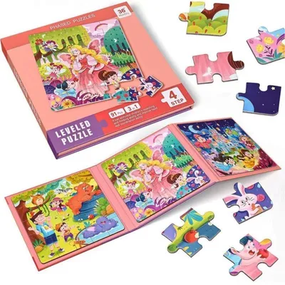 Produktbild von Magnetisches Puzzle - Zoo, Prinzessin & Fee - 3 in 1 Buch - Level 4 - Reisespielzeug ab 3 Jahren