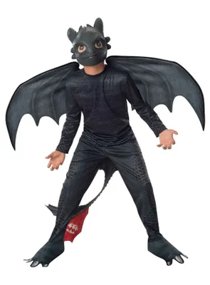 A child wearing a Toothless costume from How to Train Your Dragon.