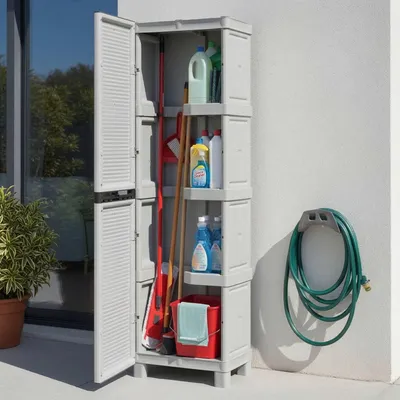 Produktbild von Mehrzweckschrank für den Außen und Innenbereich, 1 türiges Schrank und 3 Polypropylen Regale, 100% Italy, 50x39h172 cm, hellgraue Farbe