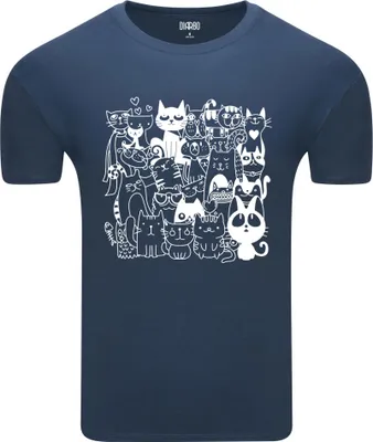 Produktbild von Diarbo Herren T-Shirt mit Tierliebhaber Druck Lustige Katze Dunkelblau Gr.S