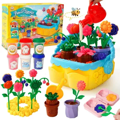 Obrázek produktu pro Sada modelovací hmoty "Bunter Blumenspaß" (Barevná zábava s květinami), 43 dílů, včetně 6 barev modelovací hmoty a 10 formiček na květiny, vhodná pro děti od 3 let