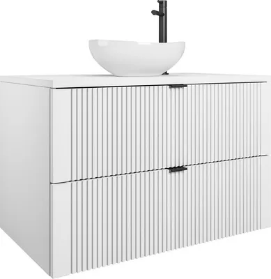 Produktbild von Easy4You Unterschrank DAKI 80 cm Weiß Hängeschrank Badschrank Badezimmerschrank mit 2 Schubladen - Geriffelte Front
