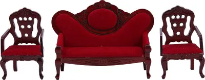 Immagine prodotto di Divano della casa delle bambole, miniature di legno rosso del salotto per la casa