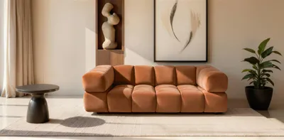Produktbild von Sofa Designersofa BLANCHE 3-Sitzer in Stoff Bluvel Rostbraun