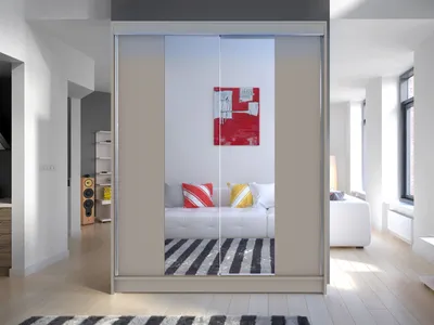 Obrázok produktu pre Šatníková skriňa 150 cm so zrkadlom a LED osvetlením PIRITU 2 - kašmír