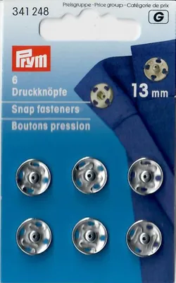 Produktbild von Prym 341248, Druckknopfverschluss, Metall, Silber, Glanz, 1,3 cm, 6 Stück(e)