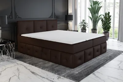 Produktbild von Boxspringbett BELLA 200x200 mit 2 Bettkästen, Bonell-Matratze und Topper. Farbe: Dunkelbraun.