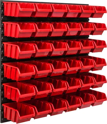 Zdjęcie produktu dla System magazynowy Regał warsztatowy | 78 x 78 cm | 36 szt. Pudełko | Regał ścienny z pojemnikami do układania w stosy – płyty ścienne Bardzo wytrzymały regał z przegródkami Ściana narzędziowa Regał magazynowy Regał garażowy