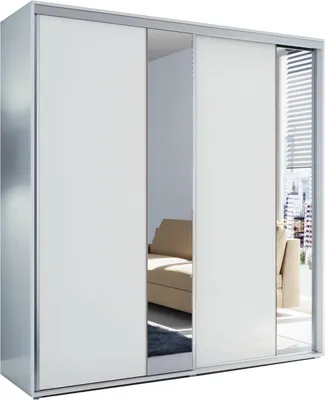 Produktbild von A4 Schlafzimmerschrank mit 2 Schiebetüren, Spiegel - Weiß - 125 x 62 x 215 cm