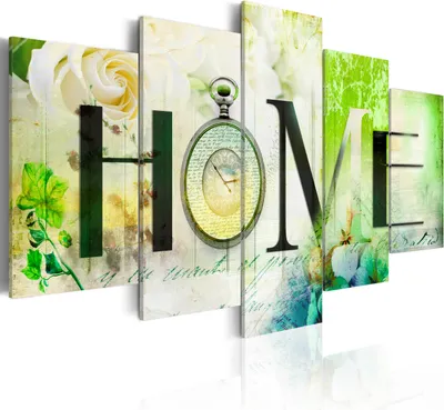 Immagine prodotto di Quadri su tela 200x100 cm 020115- 70 quadro su tela in tessuto non tessuto 5 pezzi stampa d'arte moderna arte murale XXL decorazione murale design quadro da parete HOME FLOWERS CLOCK