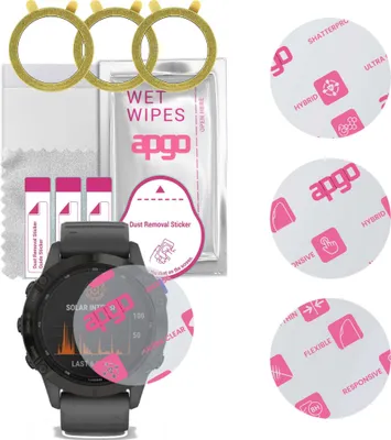 Produktbild von apgo 3 Stück Schutzglas, klar, kompatibel mit Garmin Fenix 6S Pro Solar Smartwatch, Hybrid 8H, Ersatz für Hartglas, Displayschutzglas, Bildschirmschutz, Displayschutz, kratzfest