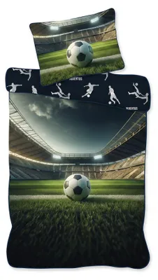Produktbild von Unyqoos® Fußball-Bettbezug 140 x 200 cm, 100% Baumwolle – Stadion-Print, grün, inkl. Kissenbezug 60 x 63 cm