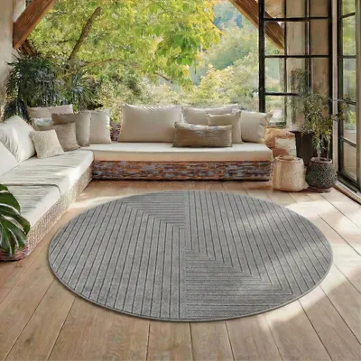 Obrázek produktu pro Homebyhome Venkovní Koberec Moderní Boho Design 3D Efekt Odolný UV Ideální na Terasu do Obývacího Pokoje a Kuchyn?, Velikost, 120 cm Kulatý