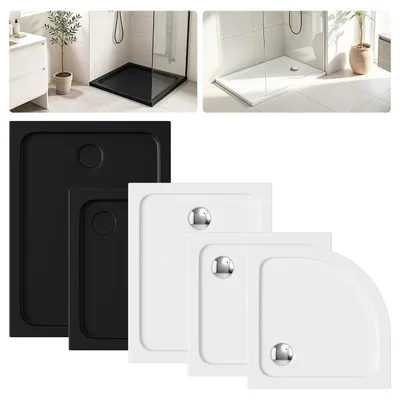 Immagine prodotto di Set doccia ISOISL, forma a quarto di cerchio, dimensioni 80x80 cm, colore bianco, con scarico di diametro 90 mm, finitura cromata