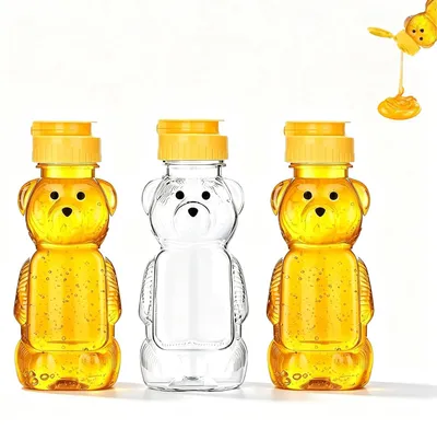 Produktbild von Honigspender-Set – 3 Stück mit je 350 ml Fassungsvermögen – Quetschflaschen für Sirup mit auslaufsicherem Klappdeckel – Transparent