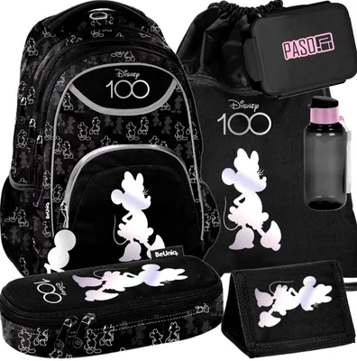 Image de Ensemble de 6 pièces Minnie Mouse : sac à dos, cartable, trousse, sac de sport, porte-monnaie, gourde et boîte à goûter pour filles