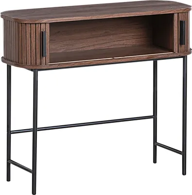 Produktbild von BELIANI Konsolentisch Dunkelbraun MDF-Platte mit 2 Schiebetüren Lamellen-Optik Retro Frisierkonsole Schminktisch Schlafzimmer Wohnzimmer Ausstattung