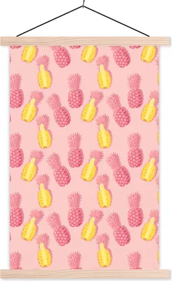 Produktbild von MuchoWow® Textilposter Sommer - Ananas - Muster 60x90 cm mit holzfarbenen Rahmen - Textil