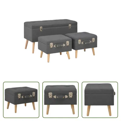 Produktbild von The Living Store Hocker mit Stauraum 3 Stk. Dunkelgrau Stoff